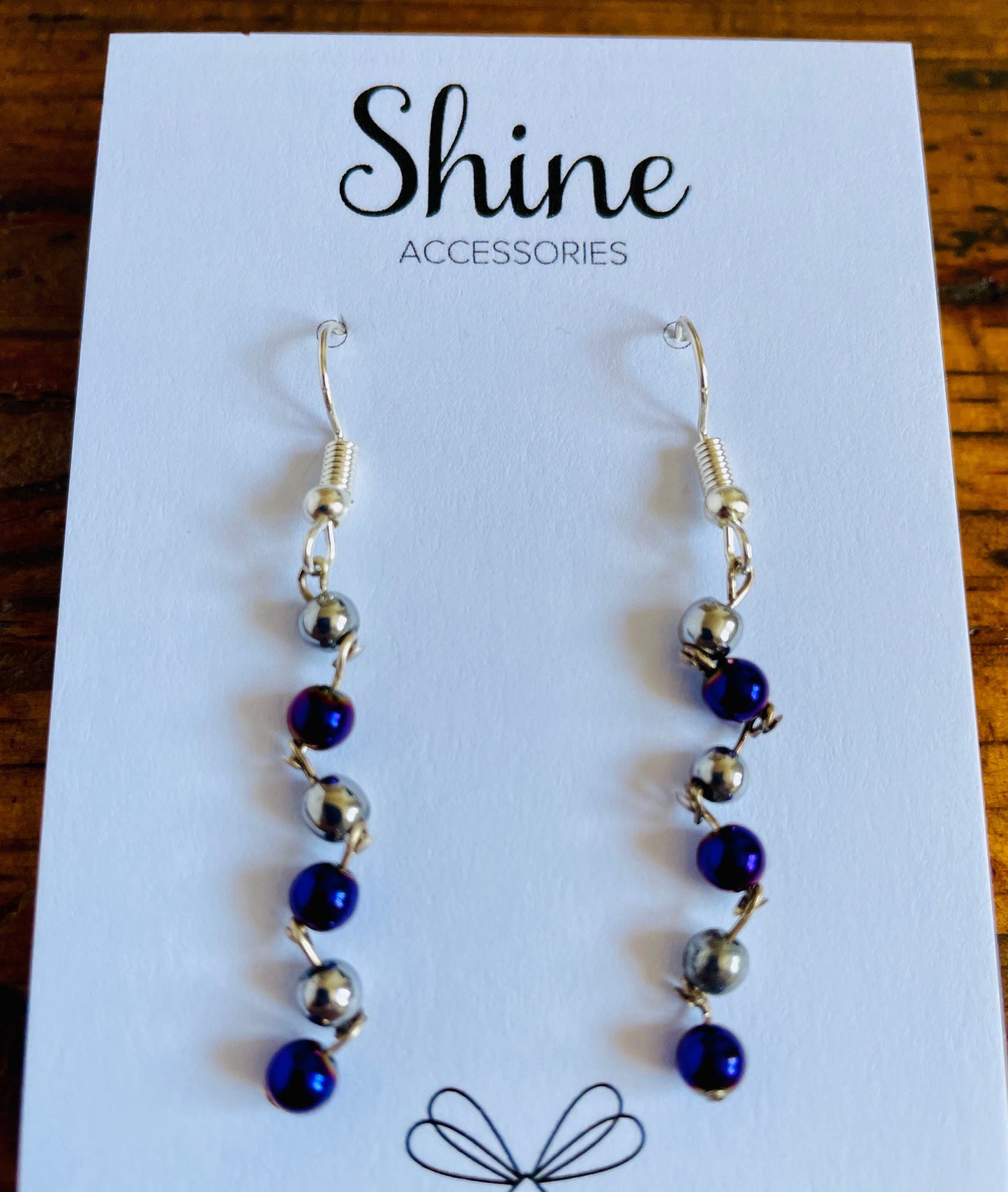 Purple & Grey beaded zig zag drop silver plated dangle earrings